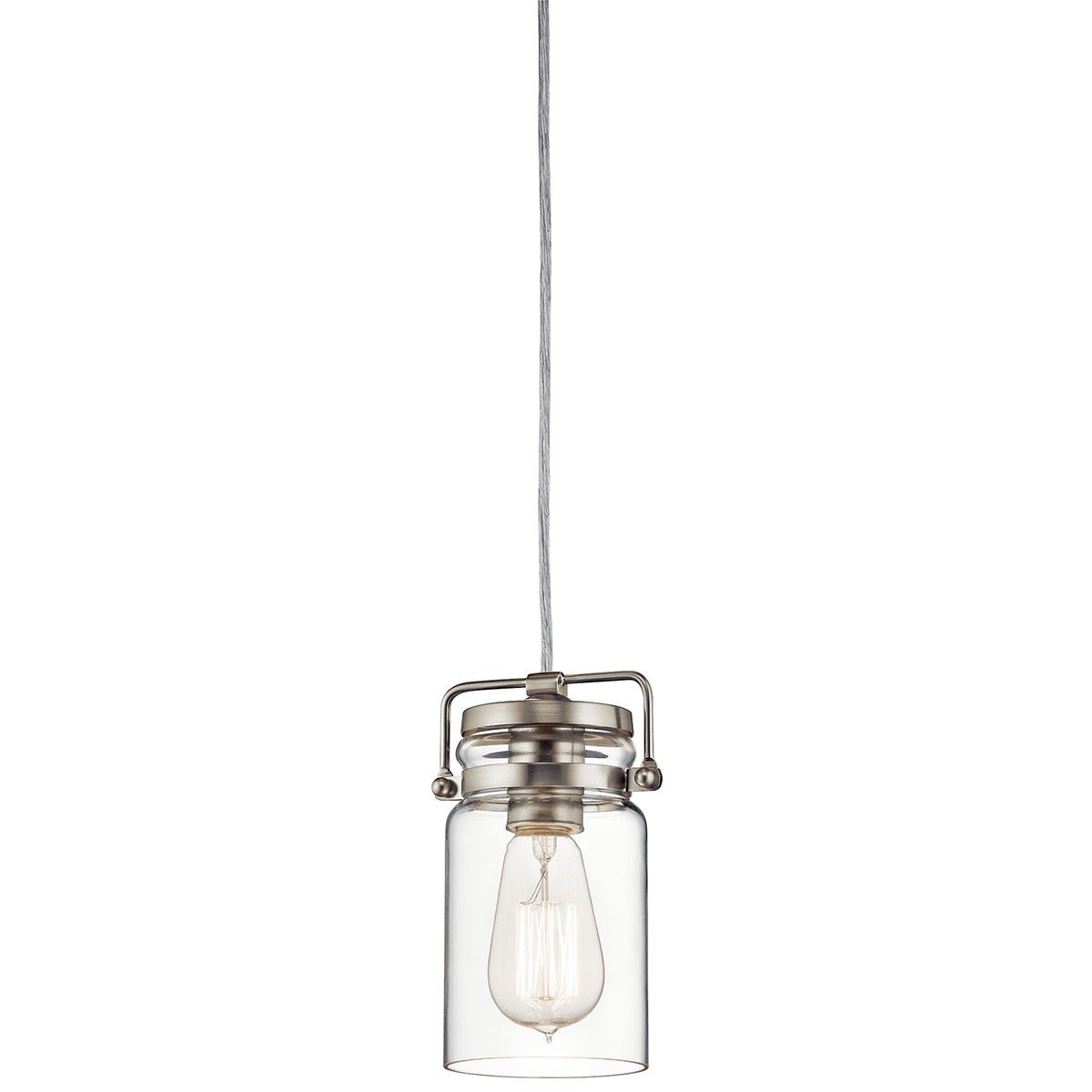Brinley™ 7.75" 1 Light Mini Pendant with Clear Glass Brushed Nickel