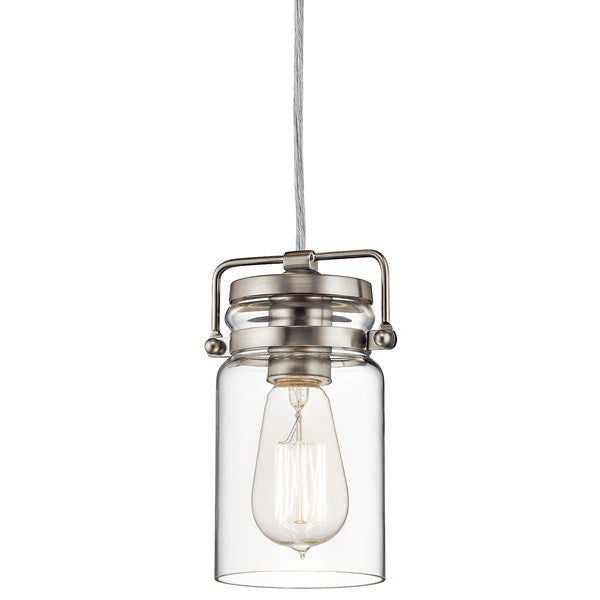 Brinley™ 7.75" 1 Light Mini Pendant with Clear Glass Brushed Nickel