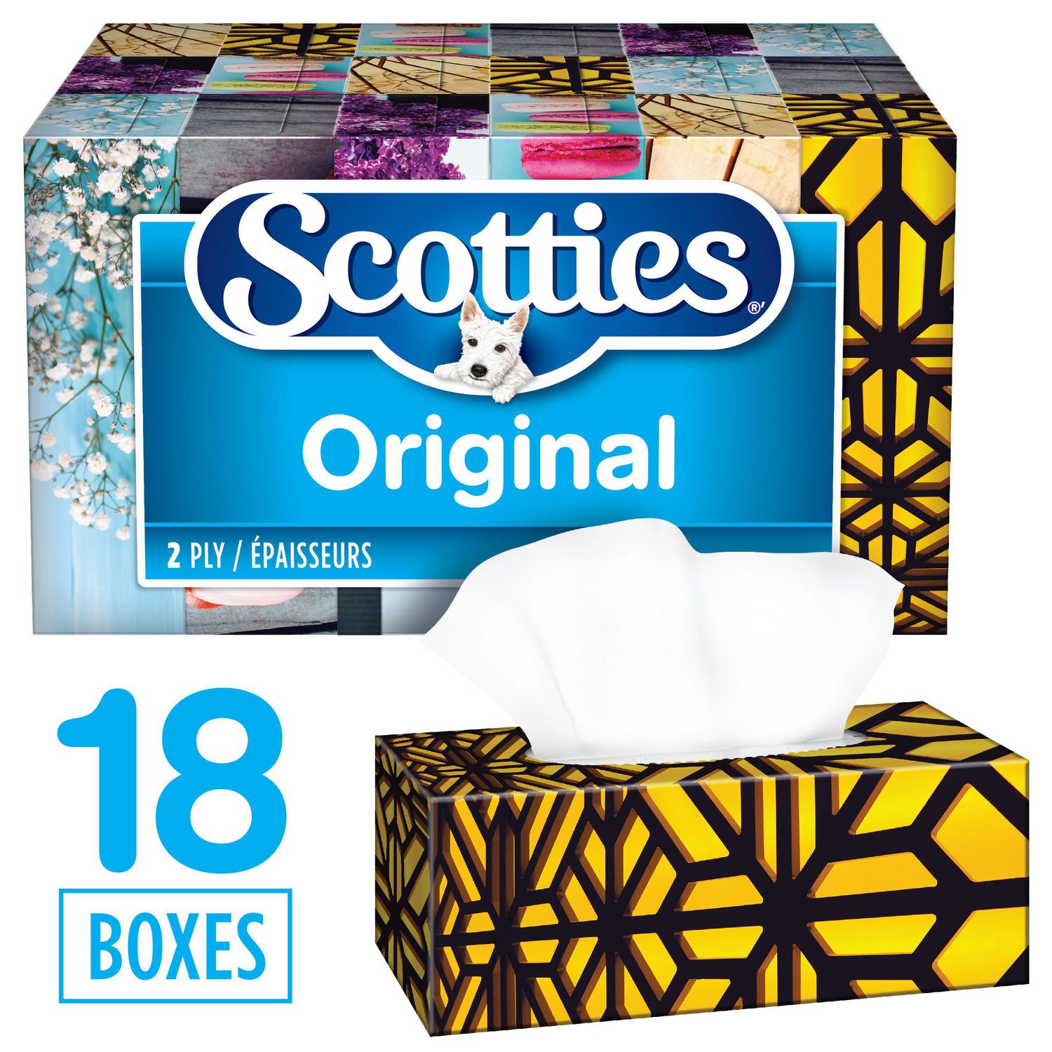 Scotties 2-Ply original assorted box tissues (18 Boxes in a case)
