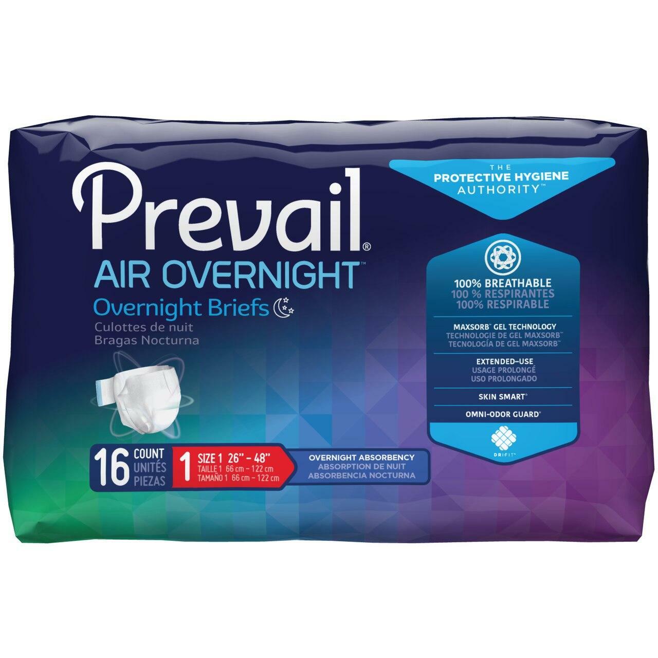Prevail Air Overnight Adult Brief, Size 1, Medium, 16 count