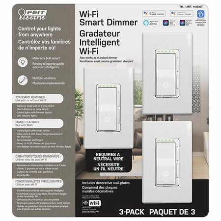 Feit Electric Wi-Fi Smart Dimmer 3-Way Single Switch Alexa w/ Google  Assistant