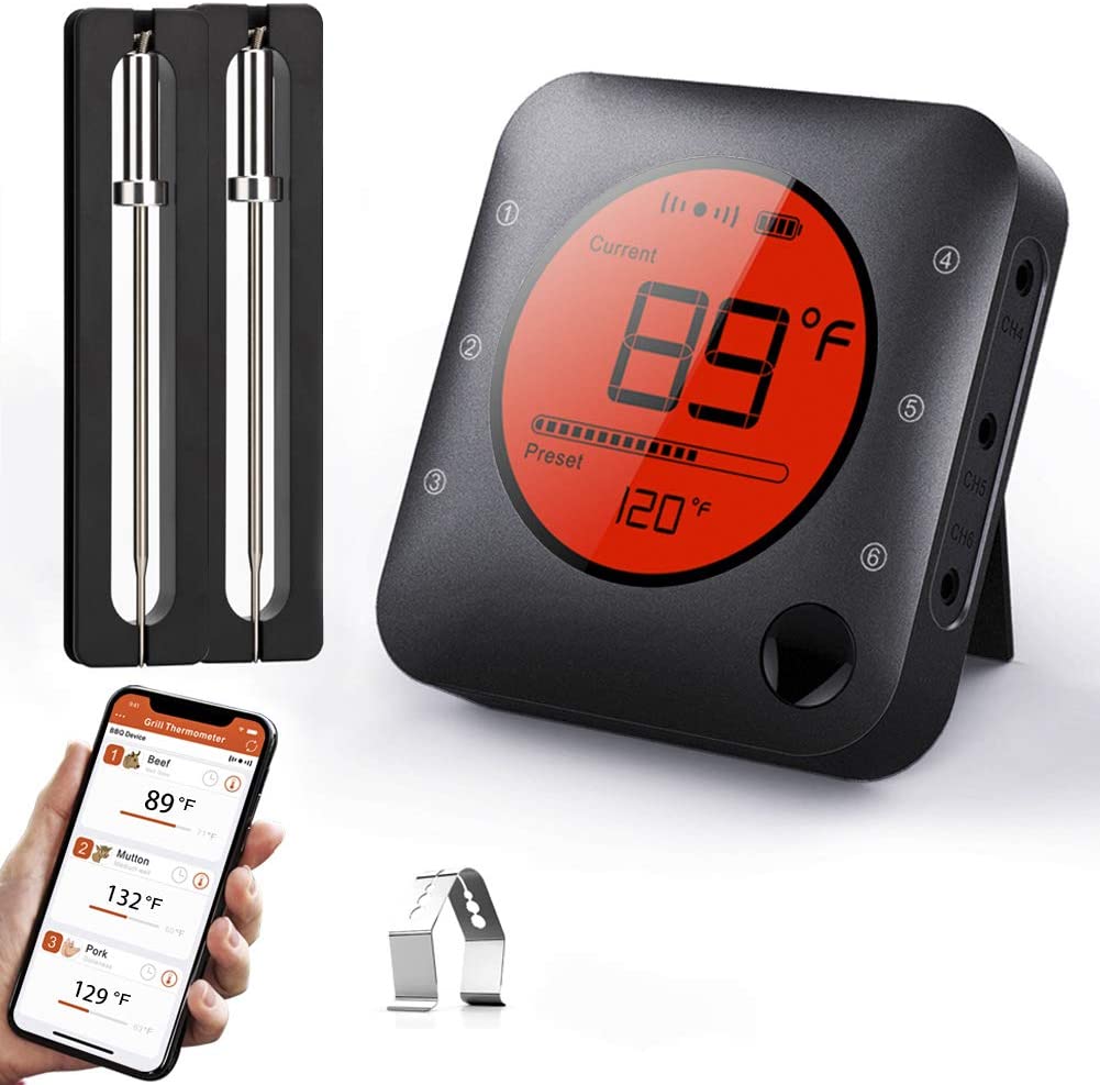 BFOUR Wireless Meat Thermometer, Bluetooth Meat Thermometer with 3 Probes,  LCD Thermometer for Grilling Smoker 