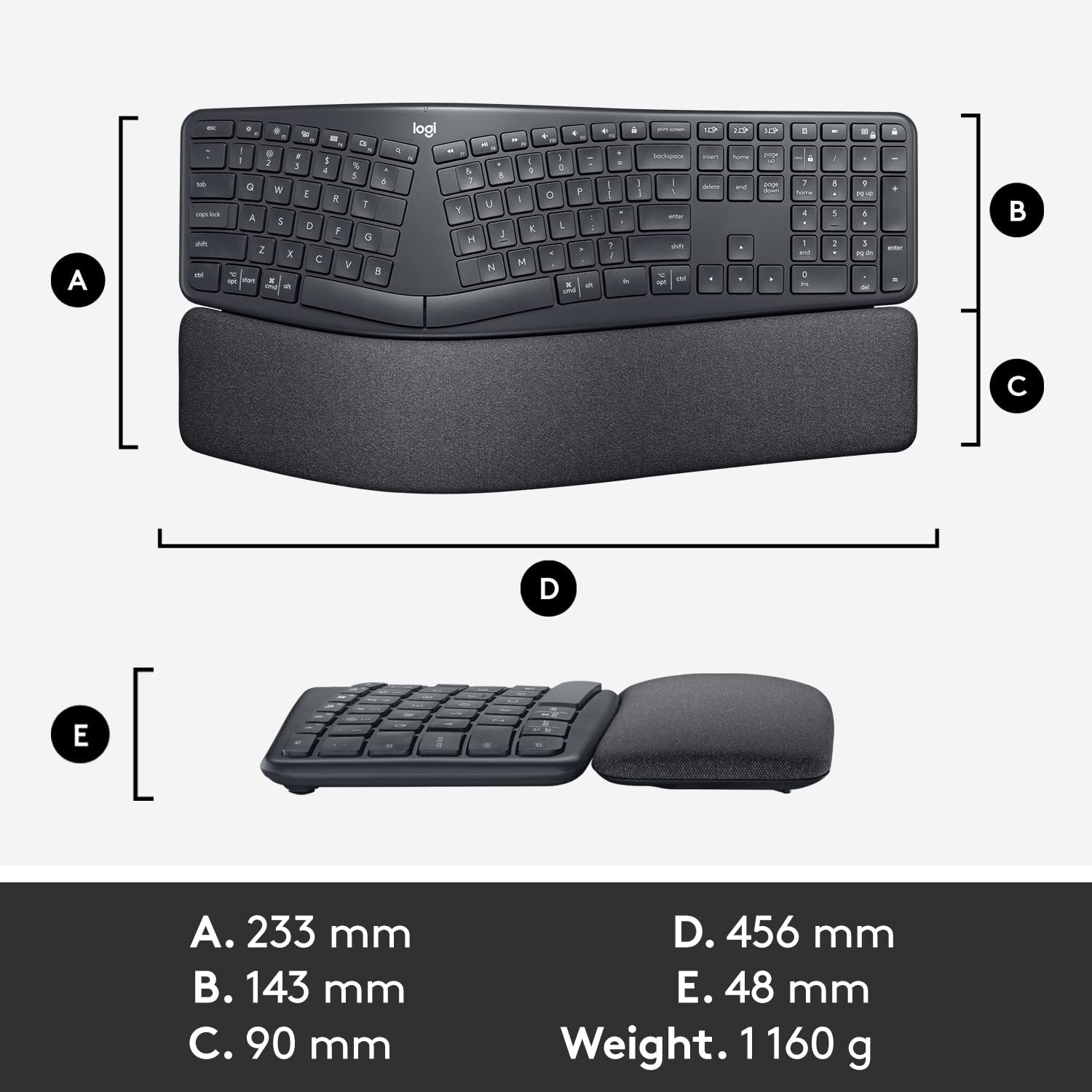 Wireless Keyboard Logitech Ergonomic Split Bluetooth or USB Keyboard