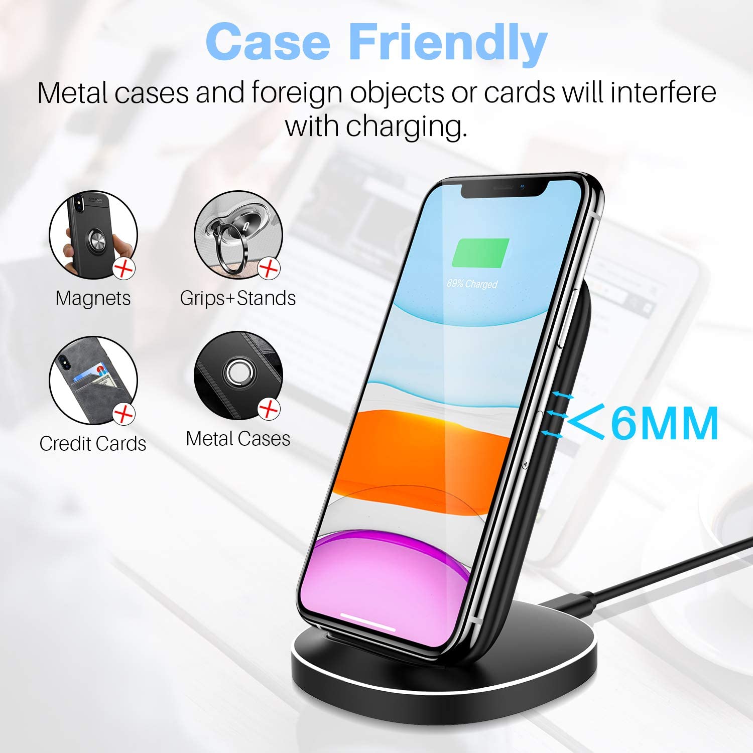 Wireless Charger 15W Fast Charge Phone Stand Black