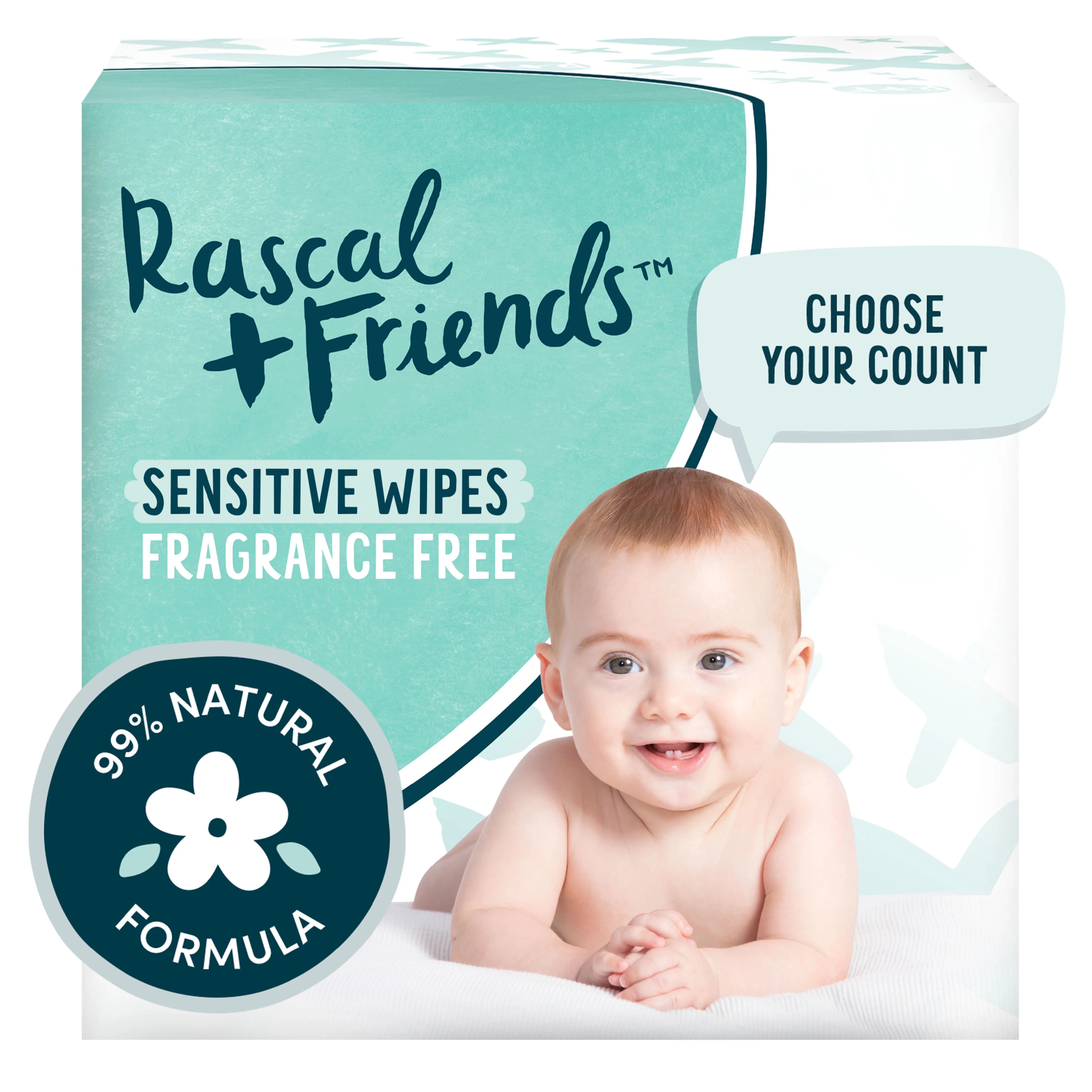 Rascal + Friends Sensitive Baby Wipes, 72ct