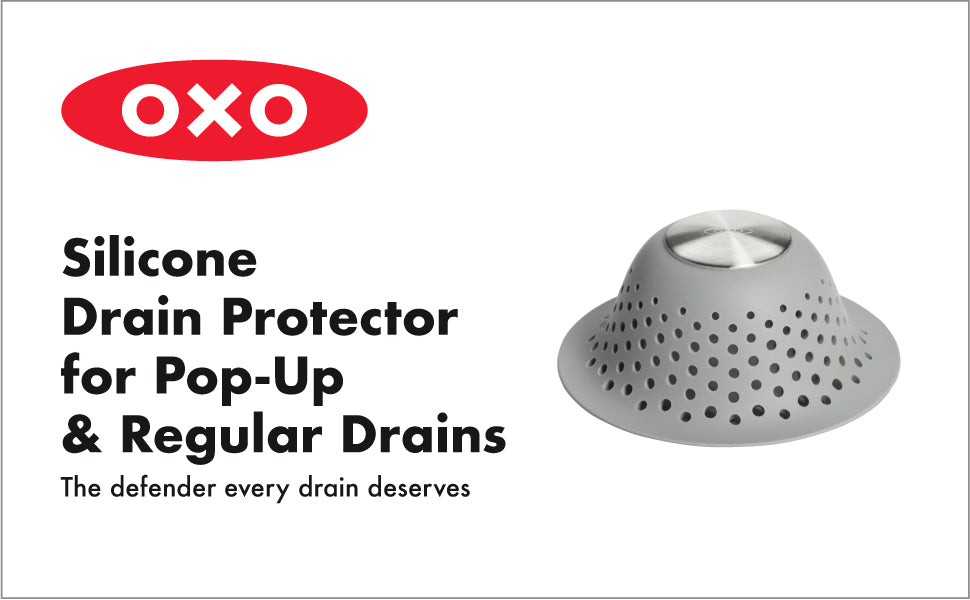 OXO Good Grips Silicone Drain Protector for Pop-Up & Regular Drains, Grey,  One Size