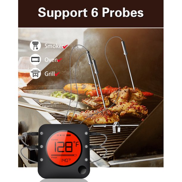 BFOUR Meat Thermometer Wireless Remote BBQ Thermometer with Timer, Instant  Read Food Meat Thermometer, LCD Display 