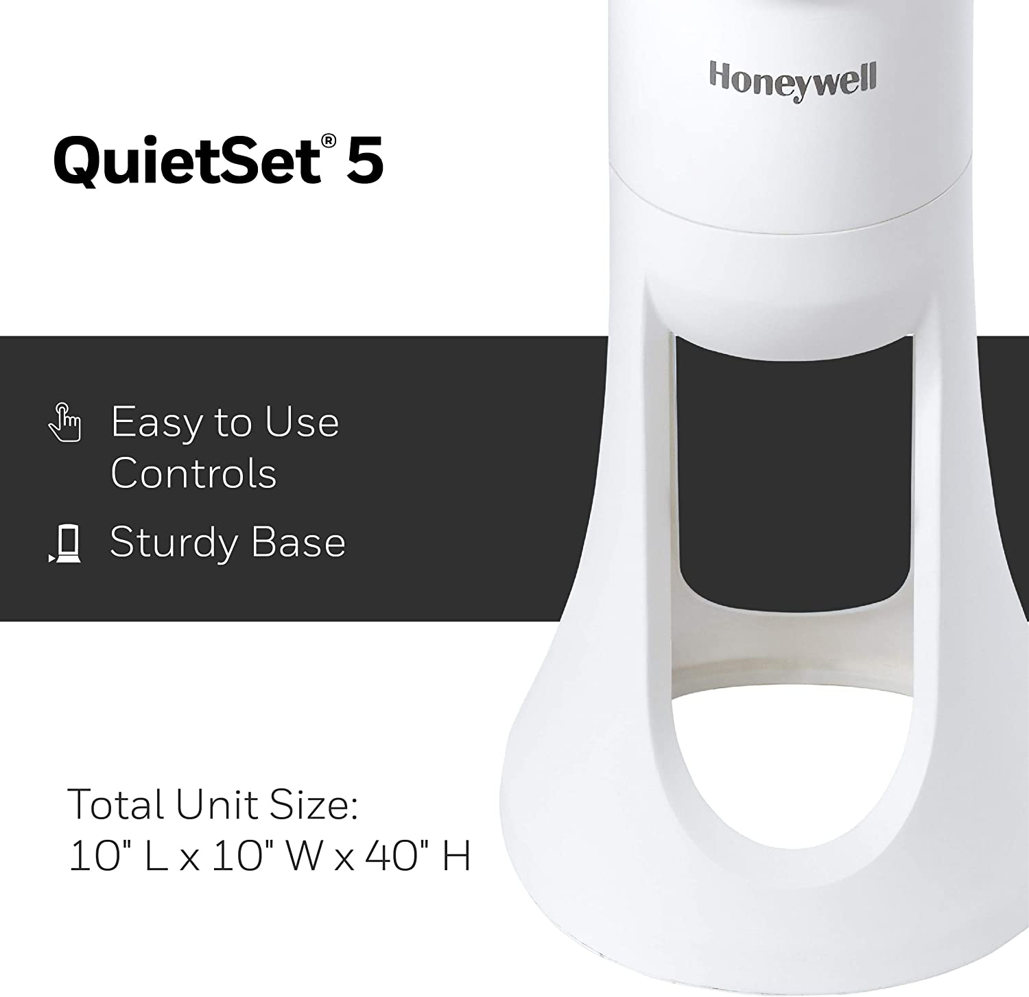 Honeywell Quiet Set Oscillating Tower Fan, 40" - White
