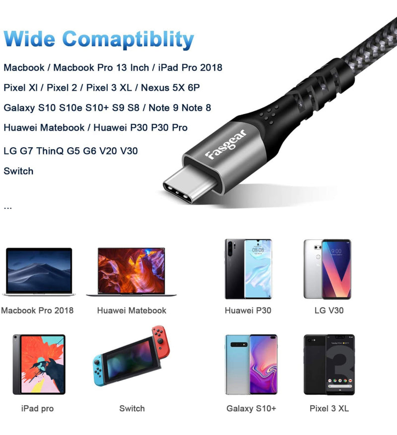 Fasgear USB C to USB C Cable, 50 cm 10Gbps USB 3.1