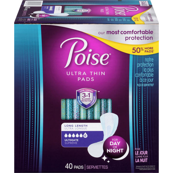 Poise Ultra Thin Women's Ultimate - Long Postpartum Incontinence Pads, 40ct