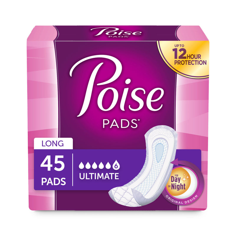 Poise Postpartum Incontinence Pads for Women, Ultimate Absorbency, Long, 45 Ct