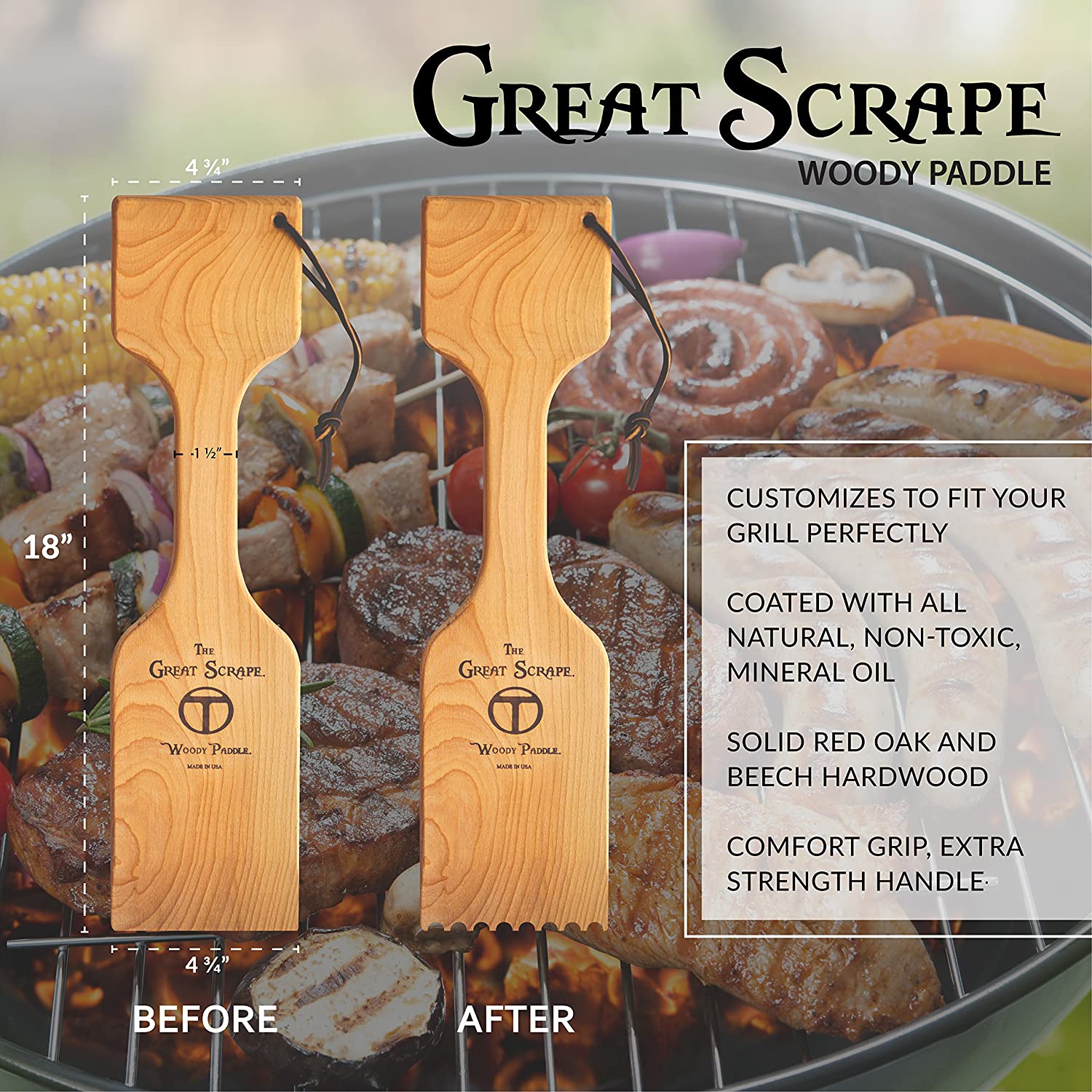 The Great Scrape The Woody Paddle New All Natural BBQ Grill Scraper, 20"